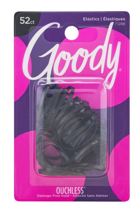 ITEM #3000847 GOODY ELASTICS LATEX BLACK-52 CT UPC 041457712887 PACK: 72 (12-6'S)